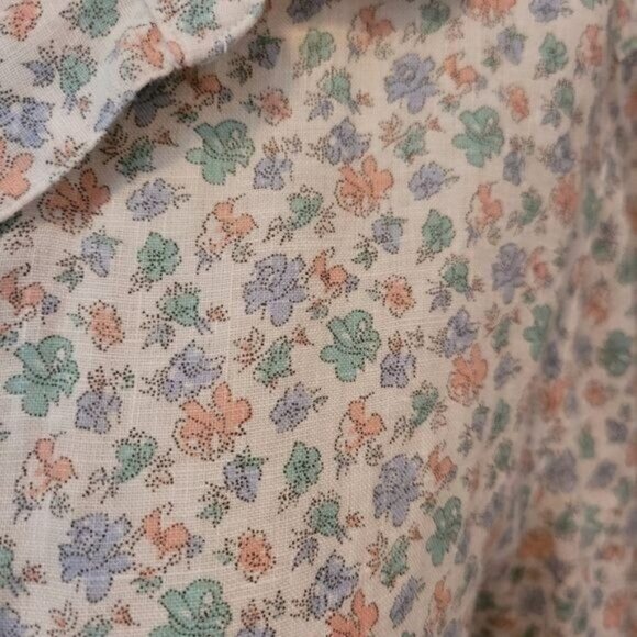 Grayson Anthropologie Linen Top Blue Floral Printer Cottage Core Beach P… - Picture 3 of 8